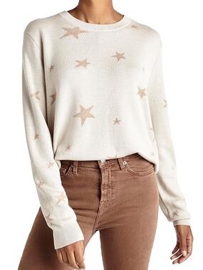 Splendid cashmere blend cream star print crewneck pullover sweater size small